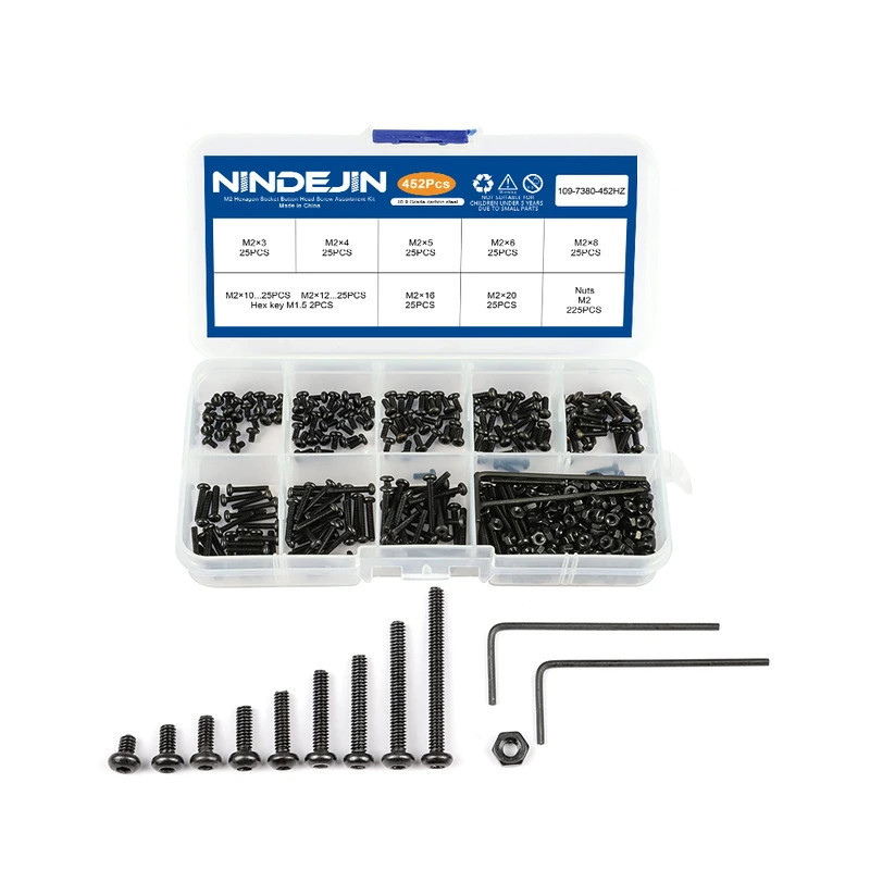 Lot de 452 pièces vis ecrous M2 à tête hexagonale