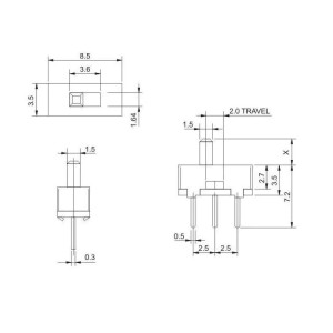 Interrupteur Glissière SS12D00G3 Mini SPDT 3 Broches – Pas 2,54 mm