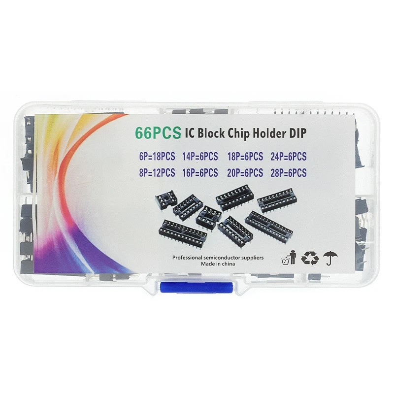 Lot de 66 sockets DIP pour circuits intégrés de tailles multiples