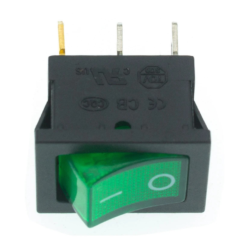 Interrupteur Vert KCD1-101 250V/6A 3 pins avec LED