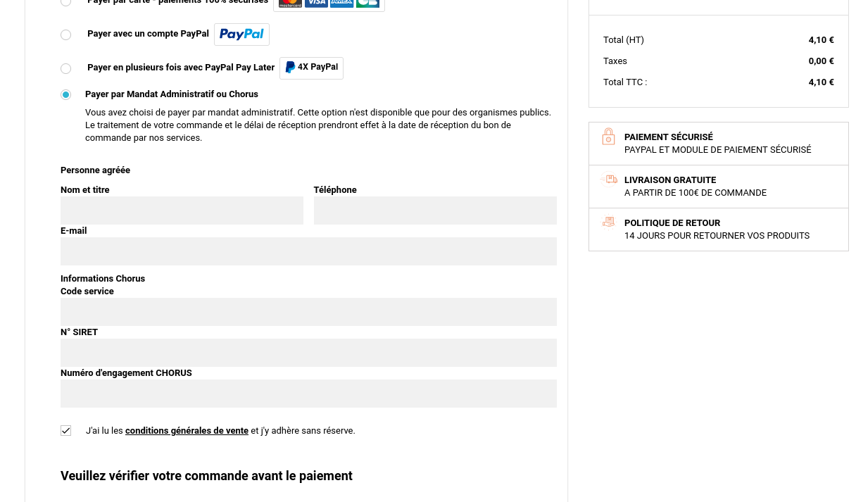 Informations pour le paiement par mandat administratif